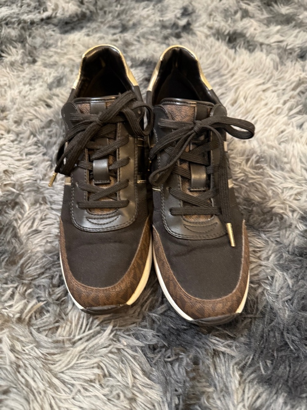 Michael Kors Black and Gold Wedge Sneakers 10 Women